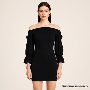 Susana Monaco Cold Shoulder Black Sweater Dress Size XS